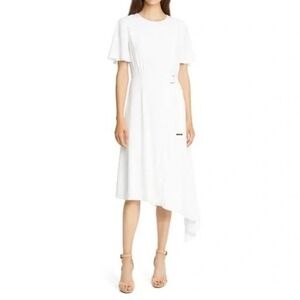 Ted Baker London Marine White Asymmetric Midi Dress Feminine Textured M Buckle
